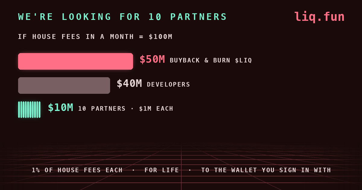 We're looking for 10 partners: 1% of house fees each, for life